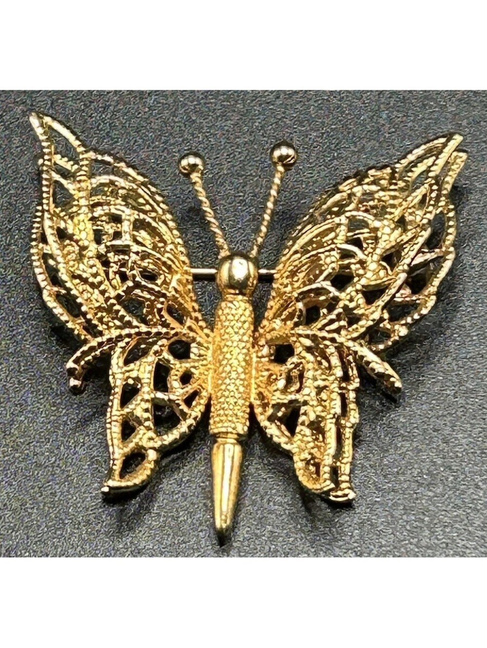 Vintage 1.75" Gold Tone Monet Butterfly Brooch in VG Condition 1970’s